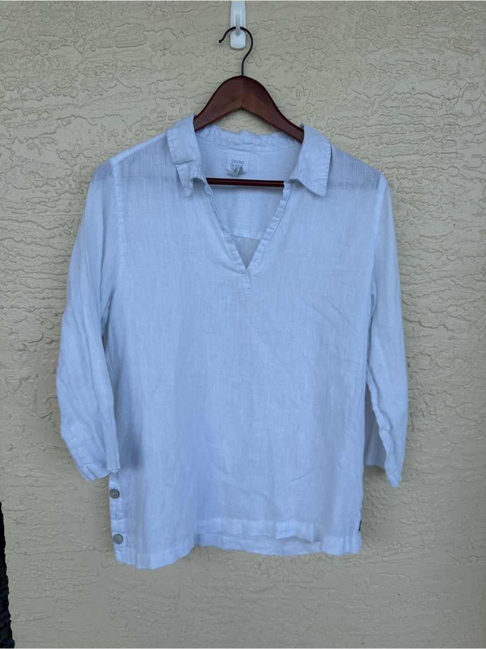 Sigrid Olsen 100% Linen White Tunic Top Medium Coastal Beach Resort Eurosummer - Picture 6 of 8